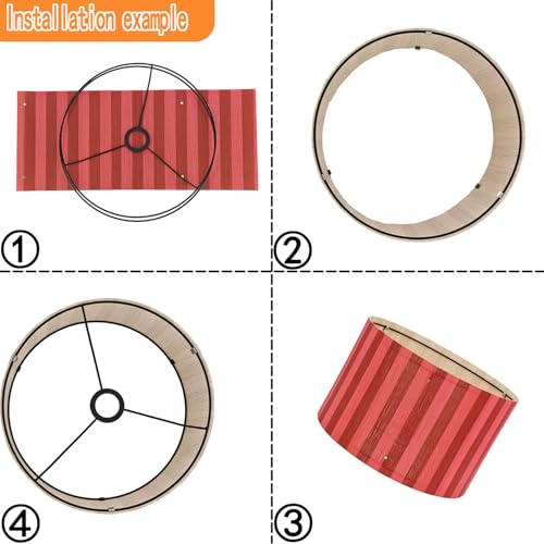 Image of Pendant Lamp Shade, Translucent Bamboo Made, 13.8x9 Inch, Modern Minimalist Style for Living Room, Bedroom (Red Stripe)