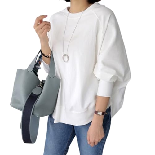 [MlleeSSeeldyTRC] トレーナー レディース 長袖 スウェット プルオーバー クルーネック ドルマン袖 無地 トップス カジュアル ゆったり カットソー おしゃれ 大きいサイズ 体型カバー 通勤 オフィス お出かけ 春 秋 冬