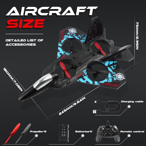 Afenau RC Flugzeug, 2,4 GHz Ferngesteuertes Flugzeug mit Batterien, 360° Surround Modellflugzeug Ferngesteuert mit LED, 6 Achsen Gyro Stabilisator RCFlugzeug Anfänger für Kinder Erwachsene (Blau)