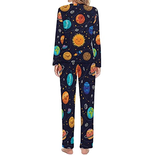 Space Planet レディース パジャマセット 寝間着 長袖トップ