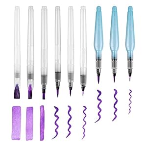 FOCCTS 9 stuks waterpenseelstiften met waterreservoir, platte penseel, tip, tekenset, aquarelstift, fijne punt, penseel…