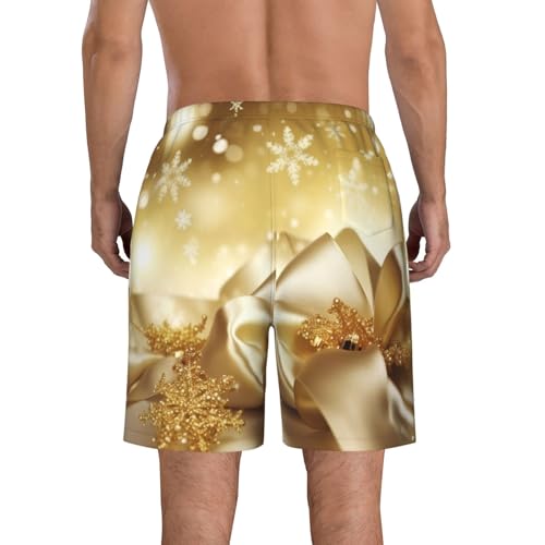 Gold Silk Christmas Men's Swim Trunks Quick Dry Board Shorts with Pockets Casual Drawstring Beach Shorts3