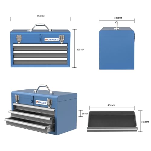 Image of LARBANKE Tool Chest with 3 Drawers and Top Storage Tray,Tool Box Cabinet with Steel Safety Lock,Drawer Tool Box with Ball Bearing Slides for Garages,Warehouses, Repair Shops and Homes