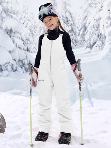 Image of Haloumoning Kids Snow Bibs Girls Ski Pants Waterproof Insulated Snowboard Overalls Snowsuit 5-14 Years