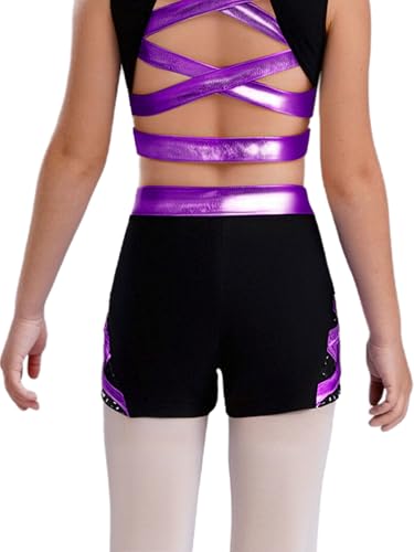Kids Girls Dance Shorts Metallic Bow Rhinestone Shorts for Gymnastics Ballet Dance Stage Performance Outfits2