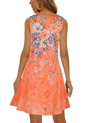 Image of Summer Dresses for Women 2026 Casual Sundresses Beach Cover Ups Sleeveless Tshirt Swing Dress with Pockets