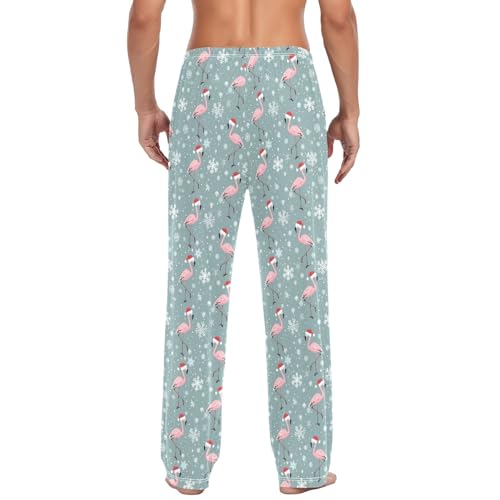 Mens Cotton Pajama Pants Sleep Lounge Pj Bottoms Sleepwear with Pockets Drawstring S Flamingos Santa Hats3