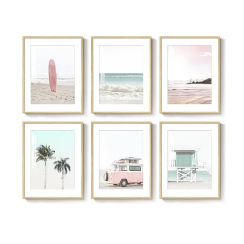 Framed Pink and Mint Green Coastal Wall Art for Living