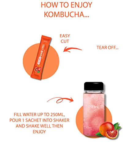 Garden Kombucha Tea, Moro Blood Orange Flavor, 20 Sticks Probiotics, Prebiotics, Fat Free, Sugar Free, Diet Tea, Easy To Carry, Healthy Drink With Bottle (Free Bottle Shaker) #TOP3