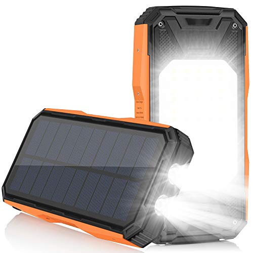 Solar Charger 26800mAh, Portable Solar Power Bank USB C PD 18W Fast Charger with Ultra Bright 2 Flashlights and 60 LEDs Panel Light, External Battery Pack for Camping Outdoor