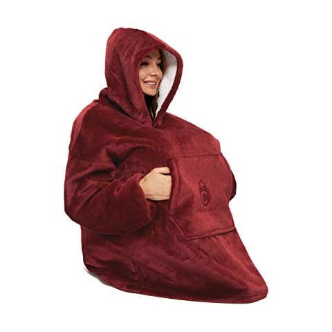C Hello Cloud Oversized Hooded Blanket, Portable Hooded Sweatshirt, Fleece Hooded Sweatshirt Sherpa Comfortable, Ultra Soft, Soft Sweater, One Size for Everyone - Red - X-Large Cover