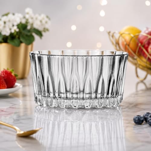 Image of Glassbunny 160ml Crystal Clear Glass Dessert Bowl | Elegant Ribbed Glass Serving Bowl for Ice Cream, Pudding, Custard, Fruits, Snacks & Dry Fruits Thick Durable Pack of 6