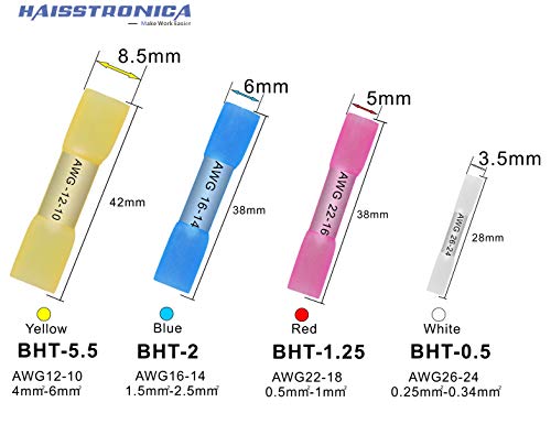 image for Haisstronica 200PCS 22-16 Awg Red Heat Shrink Butt Connectors-Tinned R