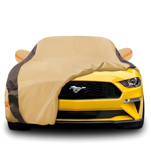 Image of Mustang Car Cover Waterproof All Weather Compatible with Mustang 2007-2024 GT Cobra Shelby Bullitt, Outdoor Anti-UV Sun Rain Protection Full Exterior Cover