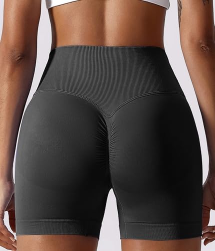 YOAKUKA Women Workout Shorts V Cross High Waist Yoga Shorts Sport Seamless Athletic Booty Scrunch Gym Shorts Black — view 5