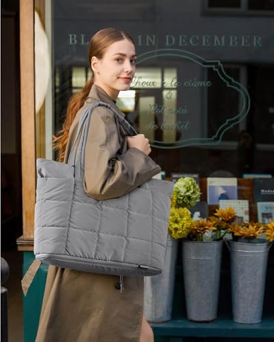 Image of BAGSMART Expandable Tote Bag for Women, Puffer Work Tote Handbag, Quilted Carry On Bag for Travel Gym