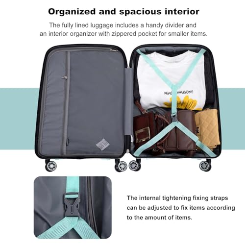 Altillo 3 Piece Luggage Sets Expandable Lightweight Durable Suitcase Sets,Hard Shell Travel Luggage Set with TSA Lock Double Spinner Wheels 20''/24''/28'' (Light Green)3