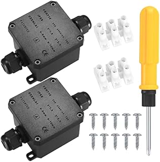 2 pieces of IP68 waterproof junction box, 2-way outdoor cable connector, cable gland wire connector for 4-8mm, 9-12mm diameter cables, electrical junction box, with 3-inch screwdriver, black