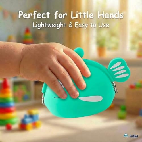 Image of FunBlast Cute Fish Shape Silicone Coin Purse for Kids & Adults - Mini Pouch for Coins, Earphones, Keys & Small Essentials, Aesthetic Pouches for Girls & Women - 12 X 9.5 X 3 Cm (Green)