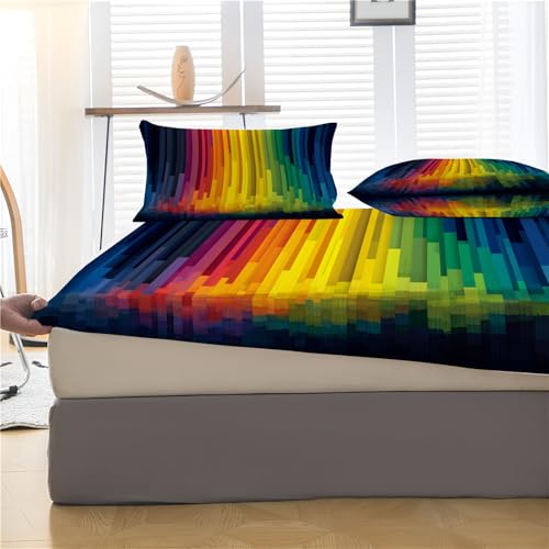 Drap housse arc-en-ciel antidérapant pour grand matelas épais