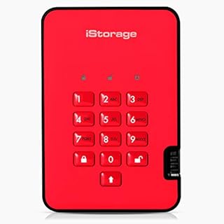 iStorage diskAshur2 HDD 500GB Red - Secure portable hard drive - Password protected, dust and water resistant, portable, military grade hardware encryption USB 3.1 IS-DA2-256-500-R