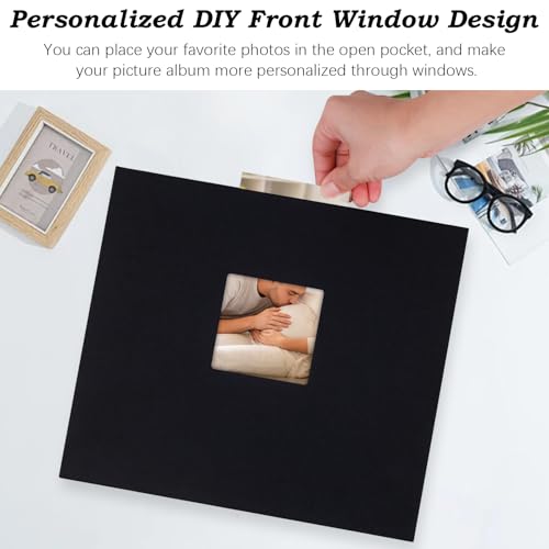 Álbum de fotos autoadhesivo 10x10, álbum DIY para scrapbook con cubierta de lino, 80 páginas en blanco, negro miniatura 4