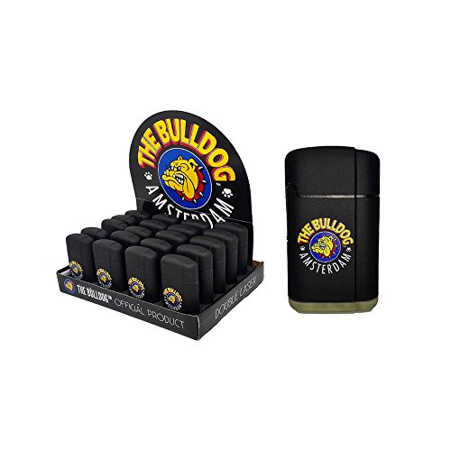 1 Mechero Gas Bulldog Amsterdam Turbo Doble Llama Recargable Color Negro