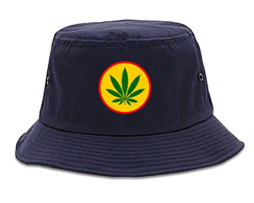 Ganja Green Weed Leaf Chest Mens Bucket Hat Cap Navy Blue