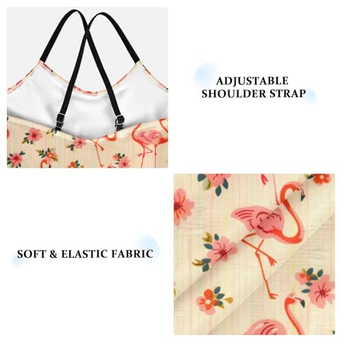 senya Girls Swimsuits One-Piece Swimwear Tie Bathing Suit Beach Summer Round Neck 9-10T Flamingos and Flowers On Striped3