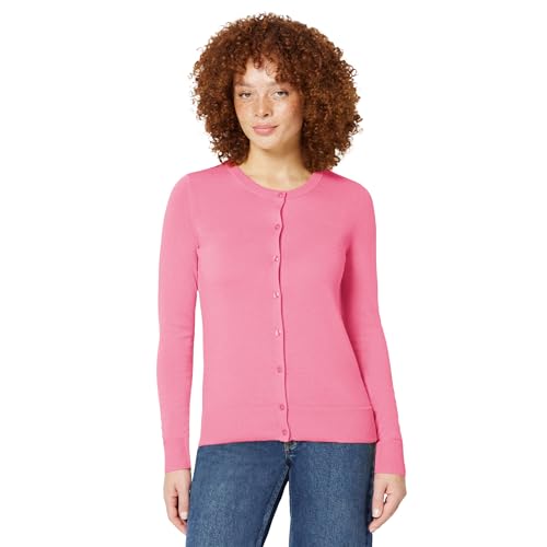 Amazon Essentials Women's Lightweight Crewneck Cardigan Sweater (Available in Plus Size), Pink, Medium