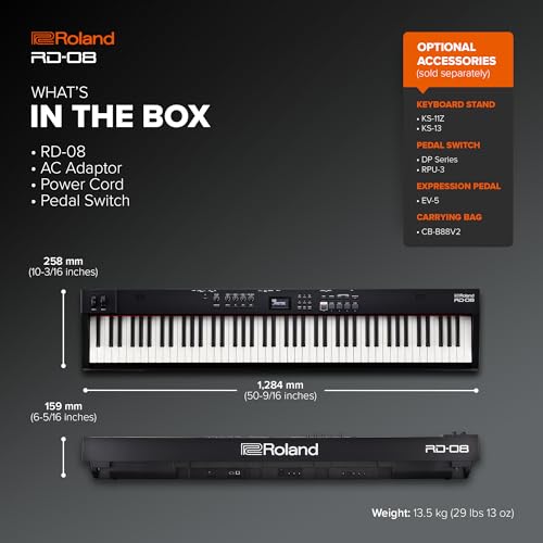 Roland RD-08 Stage Piano | Authentic RD Sound & Playability | Streamlined Design | 88-Note Weighted-Action PHA-4 Keyboard | Expandable Features | 3000+ Onboard Sounds | Ideal for Professional Gigging by Roland - Image 4