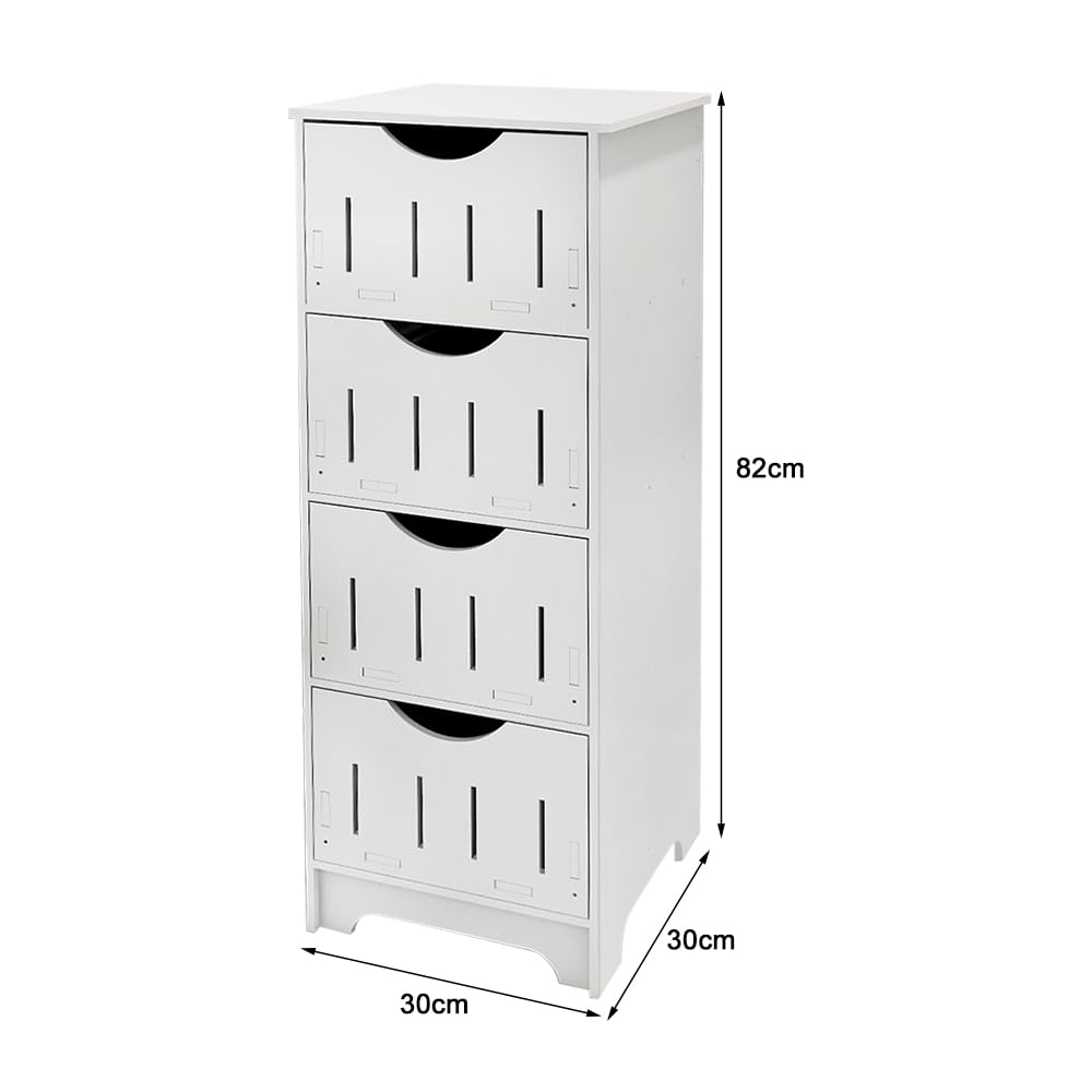 HUOLE Armario de Suelo para Baño, Armario de Almacenamiento, Armario de Pie, con 4 cajones MDF, para Baño, Sala de Estar, Comedor, Cocina, Estilo Moderno-30 * 30 * 82cm-Blanco