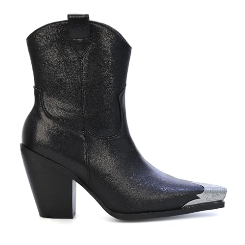 Image of Cowboy Ankle Boots for Women Engraved Steel Toe Cowgirl Boots Stacked Block Heels Short Cowboy Boot Fashion Dressy Western Country Booties