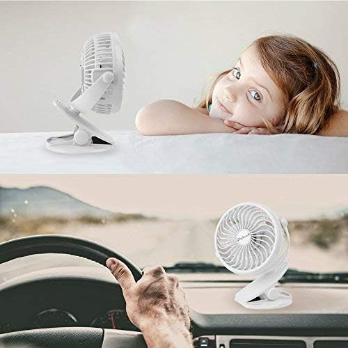 Miniatura 6 de SkyGenius Mini ventilador de mesa en clip operado por batería, Blanco
