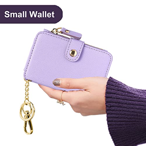 Image of Keychain wallet, Rfid Blocking Credit Card Holder Leather, Zipper Card Case for Women, Lavender, Small, Handy