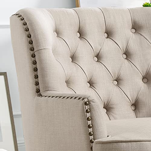 Rosevera Gustavo Rosevara Furniture Reading Arm Living Room Comfy Small Accent Chairs For Bedroom, Standard Size, Linen Natural Beige #TOP3