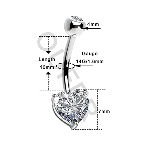 Oufer Belly Navel Rings 14K Solid White Gold Belly Button Rings Heart Solitaire Cubic Zirconia Belly Button Rings Navel Rings Body Piercing Jewelry #TOP2