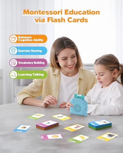 Image of Bilingual Spanish and English Talking Flash Cards for Ages 2+, Pocket Speech Therapy Tools with 512 Words, Montessori Language Learning and Autism Aids (510 Words English Blue)