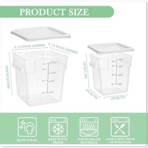 Image of Lallisa 4 Pcs 8qt & 4qt Clear Food Storage Containers with Lids Handles and Scales, Stackable Plastic Square Food Storage Containers for Dough Proofing Baking Kitchen Restaurant(White)