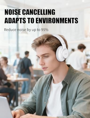 KVIDIO Hybrid Active Noise Cancelling Headphones, Wireless Bluetooth Headphones Over Ear with Mic, 70H Playtime, Transparency Mode, Hi-Fi Stereo Sound, Deep Bass Headsets for Phone PC Travel Home
