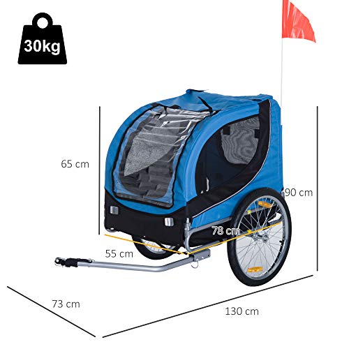 PawHut Steel Dog Bike Trailer Pet Cart Carrier for Bicycle Kit Water Resistant Travel Blue and Black - Image 4