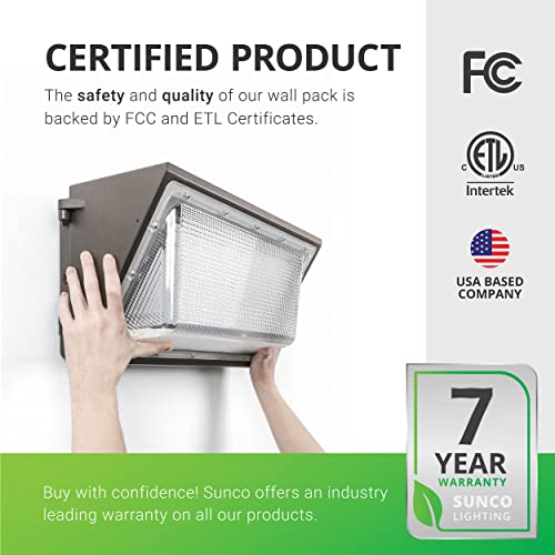 Sunco Led Wall Pack Light Outdoor 80W Commercial Grade Outside Security Warehouse Parking Lot Lighting, 5000K Daylight, 7600 Lm, 120-277V Hard Wired, Waterproof, Etl #TOP5