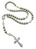 Nazareth Store Green Pearl Beads Rosary Beaded Necklace with Miraculous Medal Cross Crucifix Silver Tone Rosaries in Velvet Bag #5