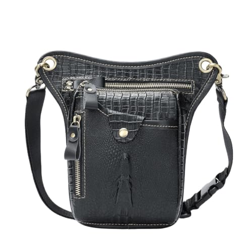 Riñonera de piel auténtica para hombre riñoneras de cuero negro resistentes con soporte de móvil