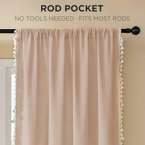 Image of Joydeco Linen Pink Boho Curtains 63 Inch, 2 Panels with Tassels | Super Soft Farmhouse Drapes, Semi Sheer Light Filtering, Natural Look for Bedroom Living Room, Modern Boho Decor