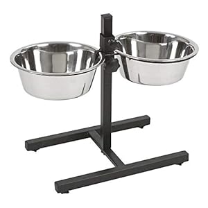 Kerbl Voederbaar voor honden / katten (incl. 2 voederbakken van roestvrij staal 2800 ml, napjes in hoogte verstelbaar door kunststof poten, totale hoogte 43 cm) 82258