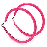 orecchini fluo anni 80 Materiale: smalto Orecchini a cerchio smaltati rosa fluo da 60 mm D/grandi dimensioni/, Misura unica, Argento