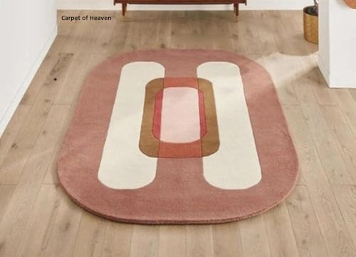 Image of Irregular Shape Handmade Woolen Carpet Pink Colour Size 4x6 feet