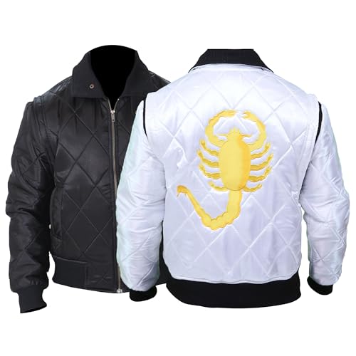 Image of Scorpion Jacket - Drive Jacket- Scorpion Style Quilted Jacket -Satin Jacket- Black & White Bomber Jacket Men