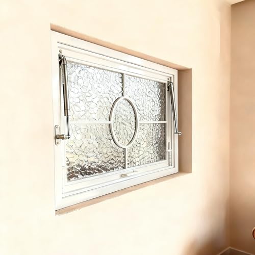 Ventana de cristal ondulado de agua con bloqueo de perno y barra de soporte para apertura exterior para baño/lavandería, 65 x 55 cm, solución segura y elegante